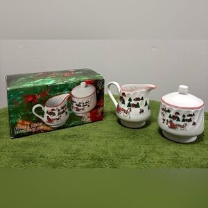 Vintage Kopin Christmas Pleasure Creamer and Sugar Set